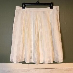 Isaac Mizrahi Live White Pleated Midi Skirt Sheer Checkered Overlay Womens 12
